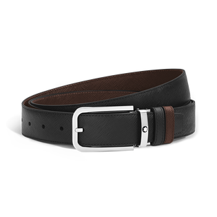 35 mm Reversible Belt in Sartorial Leather with Rectangular Buckle