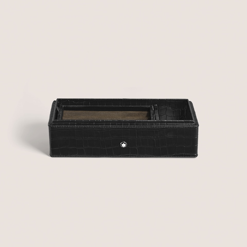Pen Box, Croco-Embossed Leather, Black - 3