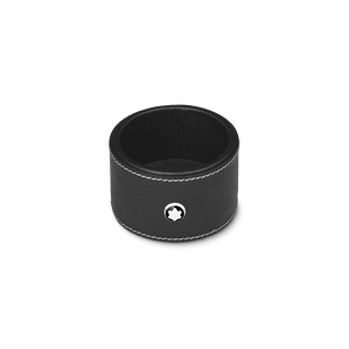 Round desk tray in black leather (Small)