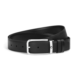 35 mm Reversible Belt in Sartorial Leather with Rectangular Buckle