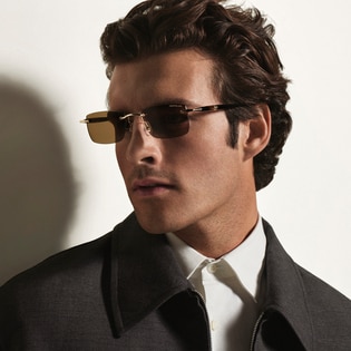 Rectangular Sunglasses with Gold-Coloured Metal Frame