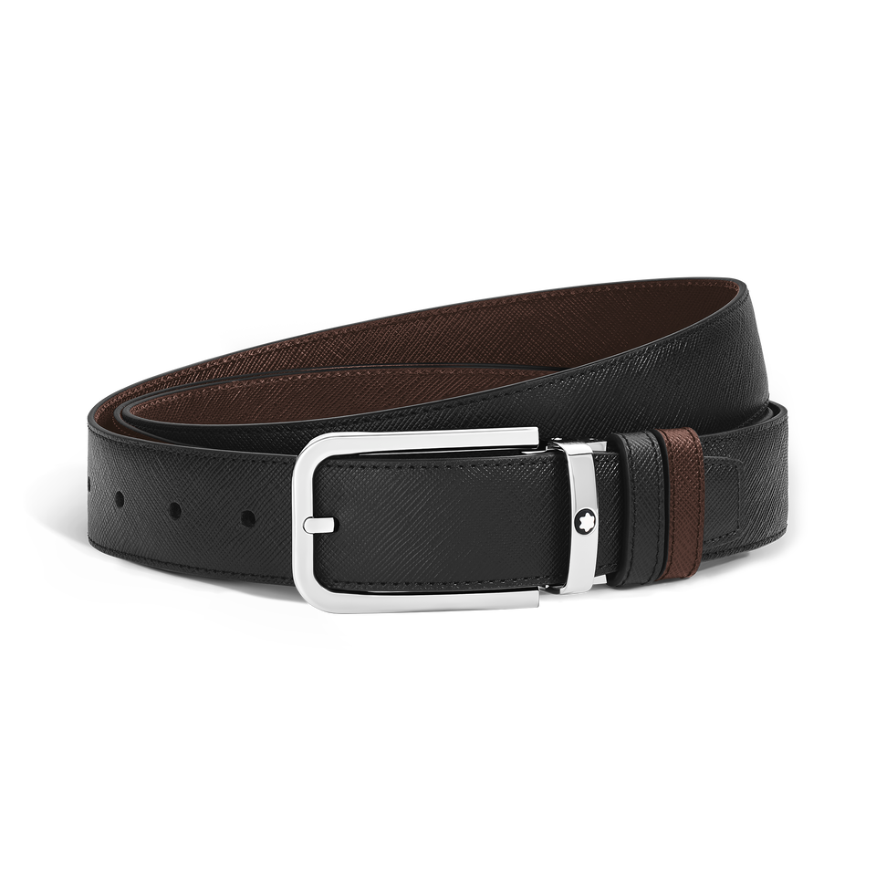 35 mm Reversible Belt in Sartorial Leather with Rectangular Buckle - 1
