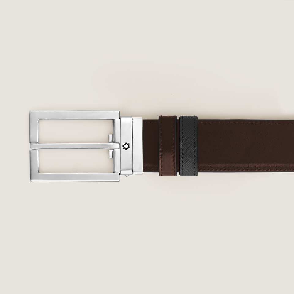 35 mm Reversible Belt in Sartorial Leather with Rectangular Buckle - 4