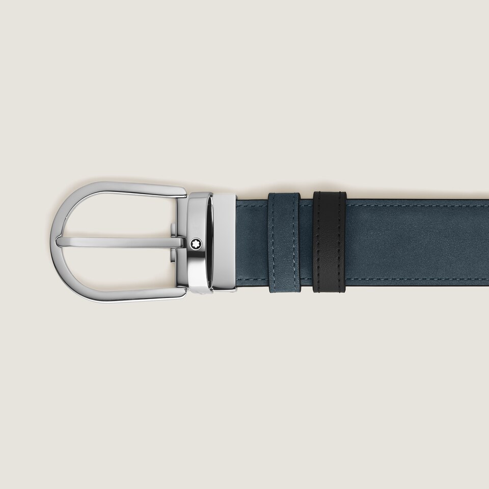 Horseshoe Buckle Velvet Blue/Black 35&nbsp;mm Reversible Leather Belt - 2
