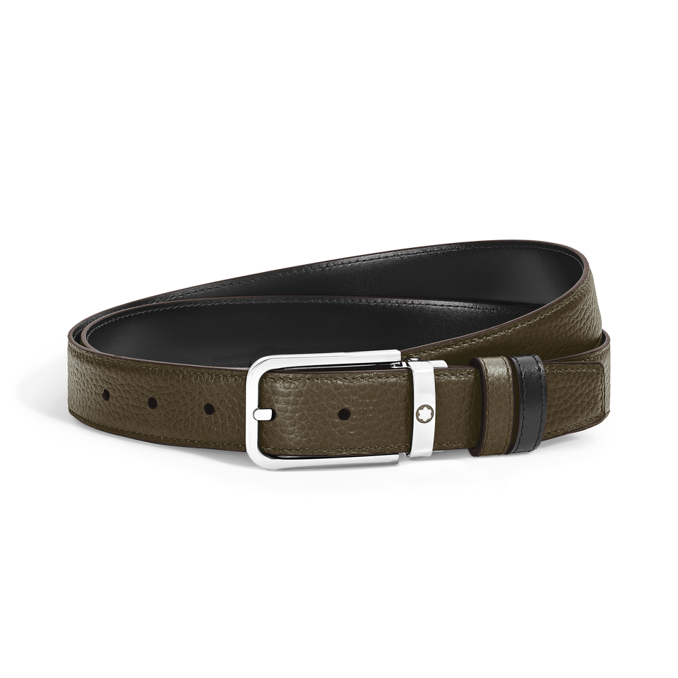 30 mm Reversible Belt in Grain Leather with Rectangular Buckle - 1