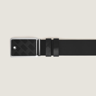 Marquetry plate buckle black/black 30mm reversible leather belt