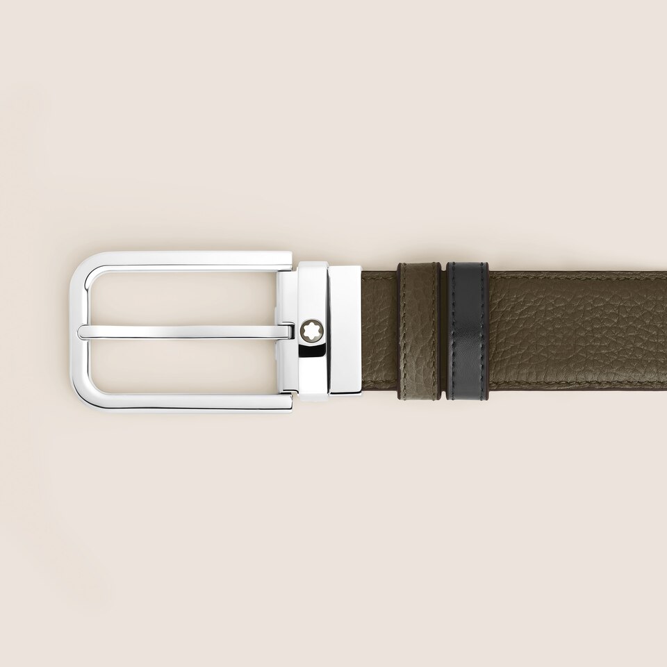 35 mm Reversible Belt in Grain Leather with Rectangular Buckle - 2