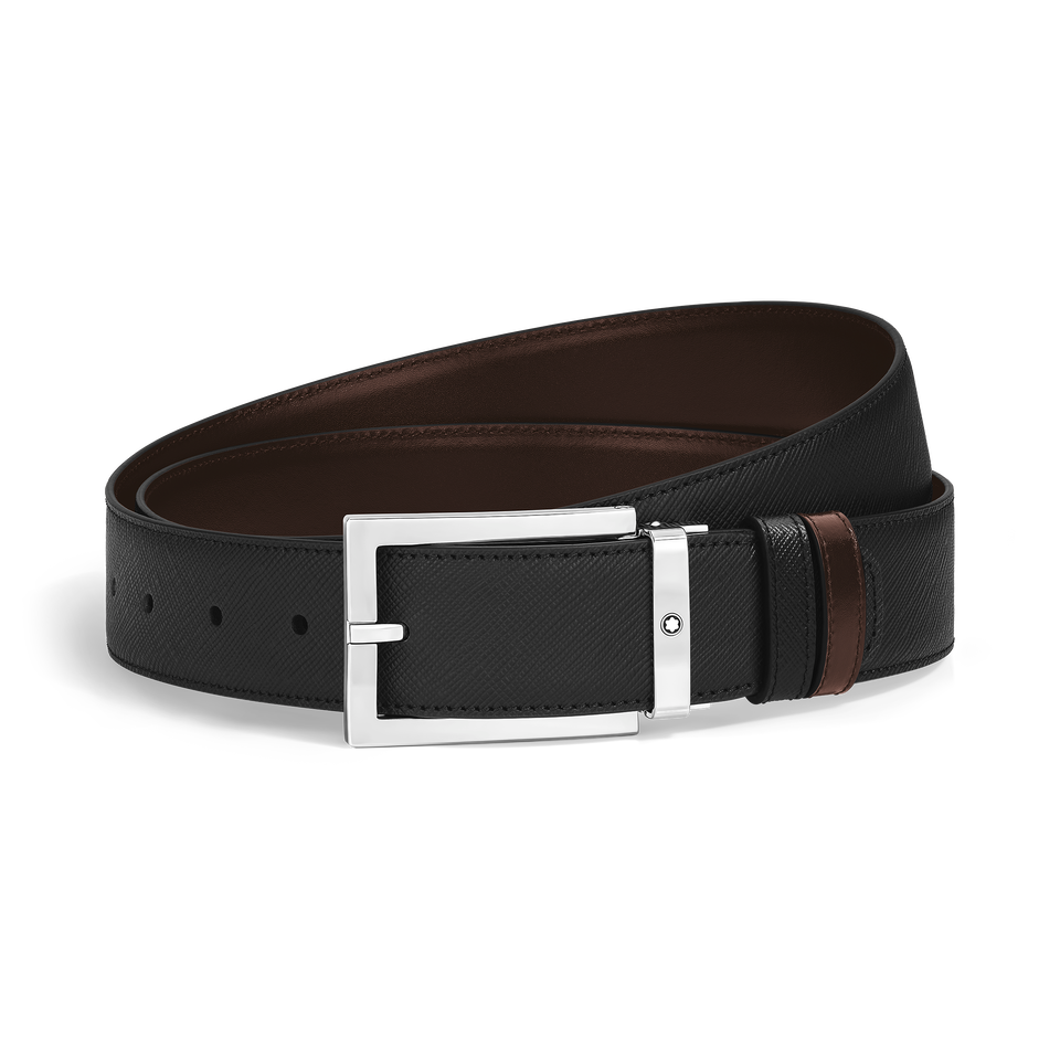35 mm Reversible Belt in Sartorial Leather with Rectangular Buckle - 1
