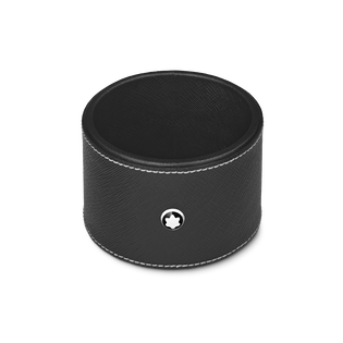 Round desk tray in black leather (Medium)