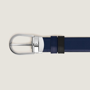 Horseshoe buckle black/ink blue 30mm reversible leather belt