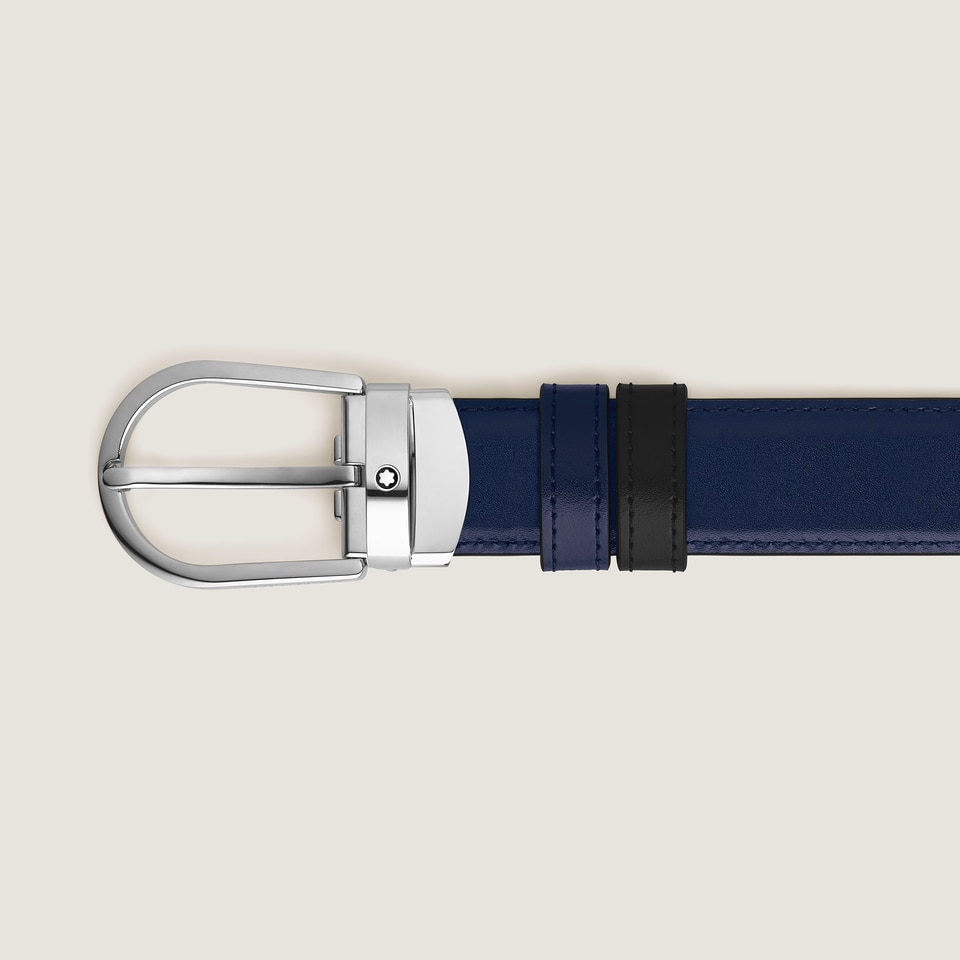 Horseshoe buckle black/ink blue 30mm reversible leather belt - 2