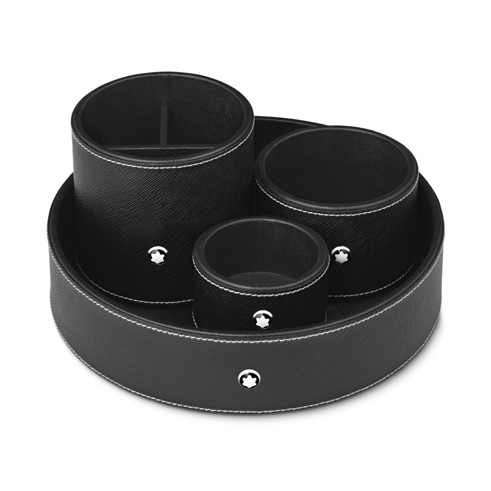 Large Round Desk Tray in Sartorial Leather - 2