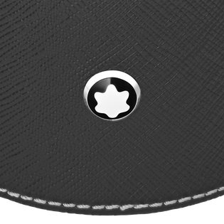 Round desk tray in black leather (Medium)