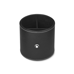 Round pen holder in black leather