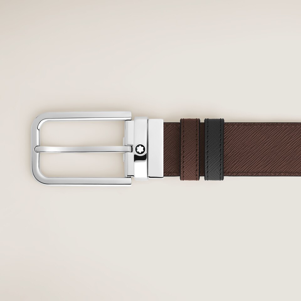 35 mm Reversible Belt in Sartorial Leather with Rectangular Buckle - 3